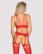 (SALE) Бодістокінг Obsessive Bodystocking G313 S/M/L red, шнурівка, геометричний декор - Зображення 2