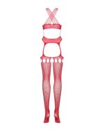 (SALE) Бодістокінг Obsessive Bodystocking G313 S/M/L red, шнурівка, геометричний декор - Зображення 6