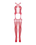 (SALE) Бодістокінг Obsessive Bodystocking G313 S/M/L red, шнурівка, геометричний декор - Зображення 5