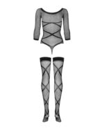 (SALE) Бодістокінг Obsessive Bodystocking G320 S/M/L, панчохи, боді, декор у вигляді ліній - Зображення 6