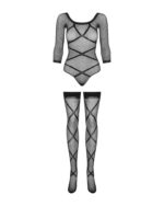(SALE) Бодістокінг Obsessive Bodystocking G320 S/M/L, панчохи, боді, декор у вигляді ліній - Зображення 5