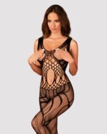 Сітчастий бодістокінг з вирізами та малюнком Obsessive Bodystocking G328 S/M/L, чорний, комбінезон