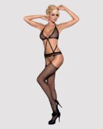 (SALE) Сітчастий бодістокінг з імітацією топа, пояса та панчохи Obsessive Bodystocking N108 S/M/L, чорний, - Зображення 3