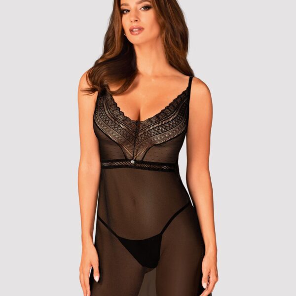 (SALE) Напівпрозора довга сорочка Obsessive Estiqua chemise M/L, чорний, асиметричний крій