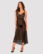 (SALE) Напівпрозора довга сорочка Obsessive Estiqua chemise XL/2XL, чорний, асиметричний крій - Зображення 3