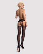 Панчохи-стокінги з рослинним малюнком Obsessive Garter stockings S206 black S/M/L чорні, імітація га - Зображення 4