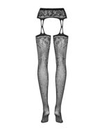 Панчохи-стокінги з рослинним малюнком Obsessive Garter stockings S206 black S/M/L чорні, імітація га - Зображення 6