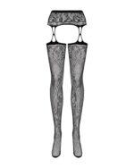 Панчохи-стокінги з рослинним малюнком Obsessive Garter stockings S206 black S/M/L чорні, імітація га - Зображення 5