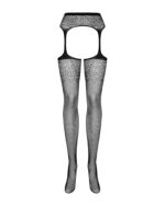 (SALE) Сітчасті панчохи-стокінги з квітковим малюнком Obsessive Garter stockings S207 S/M/L, чорні, імітаці - Зображення 5
