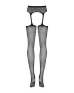 (SALE) Сітчасті панчохи-стокінги з квітковим малюнком Obsessive Garter stockings S207 S/M/L, чорні, імітаці - Зображення 6