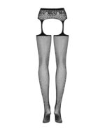 (SALE) Сітчасті панчохи-стокінги з мереживним поясом Obsessive Garter stockings S307 XL/XXL, чорні, імітаці - Зображення 6