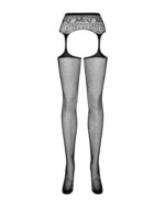 (SALE) Сітчасті панчохи-стокінги з мереживним поясом Obsessive Garter stockings S307 XL/XXL, чорні, імітаці - Зображення 5