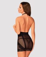 Напівпрозора сорочка з відкритими грудьми Obsessive Lacrisia chemise XL/2XL, чорна, з чокером - Зображення 2