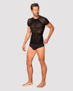 Чоловіча напівпрозора футболка з орнаментом Obsessive T102 T-shirt S/M/L, чорна - Зображення 3