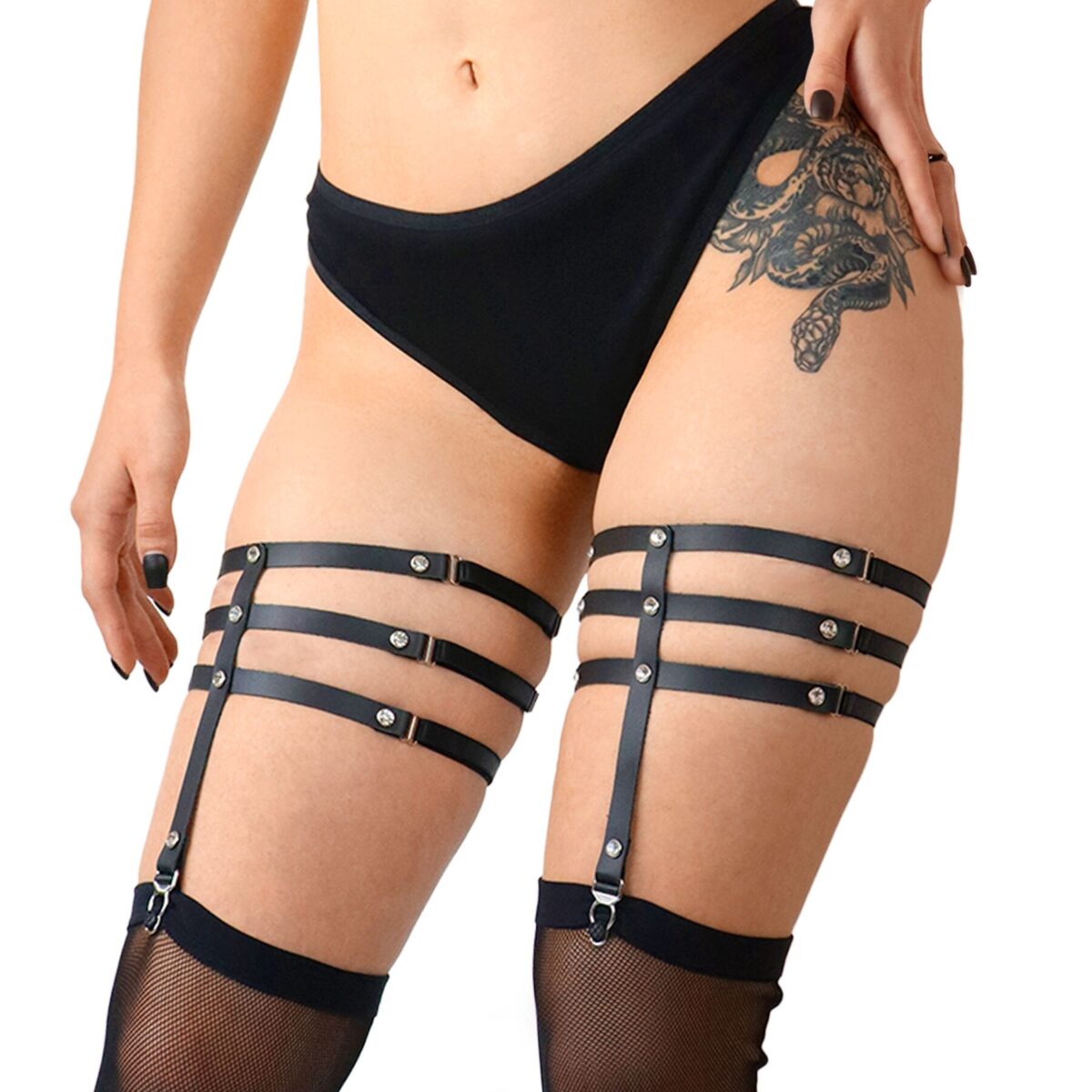 Гартери зі стразами Art of Sex - Floy, натуральна шкіра, Розмір XS - 2XL, колір Чорний - Зображення 1