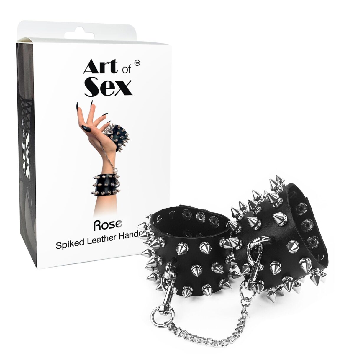Наручники з шипами Art of Sex - Rose Spiked Leather Handcuffs, натуральна шкіра - Зображення 4