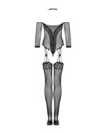 (SALE) Нейлоновий бодістокінг з імітацією панчіх Obsessive Bodystocking G333 S/M/L, black, з доступом - Зображення 4