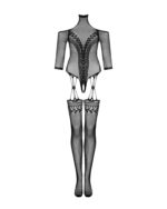 (SALE) Нейлоновий бодістокінг з імітацією панчіх Obsessive Bodystocking G333 S/M/L, black, з доступом - Зображення 3