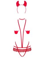 Еротичний костюм чортика зі стреп Obsessive Evilia teddy red S/M, боді, чокер, накладки на соски, об - Зображення 3