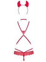 (SALE) Еротичний костюм чортика зі стреп Obsessive Evilia teddy red L/XL, боді, чокер, накладки на соски, о - Зображення 4