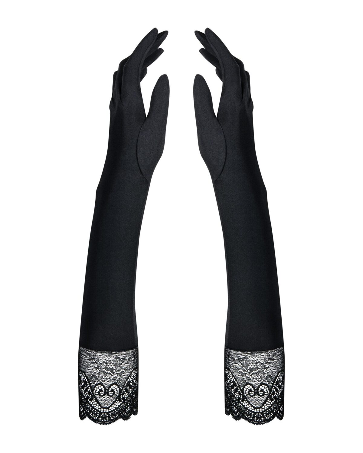 Високі рукавички з каменями та мереживом Obsessive Miamor gloves, black - Зображення 1