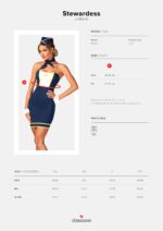 Еротичний костюм стюардеси Obsessive Stewardess uniform XS/S, blue, сукня, пілотка, шарф, манжети - Зображення 5