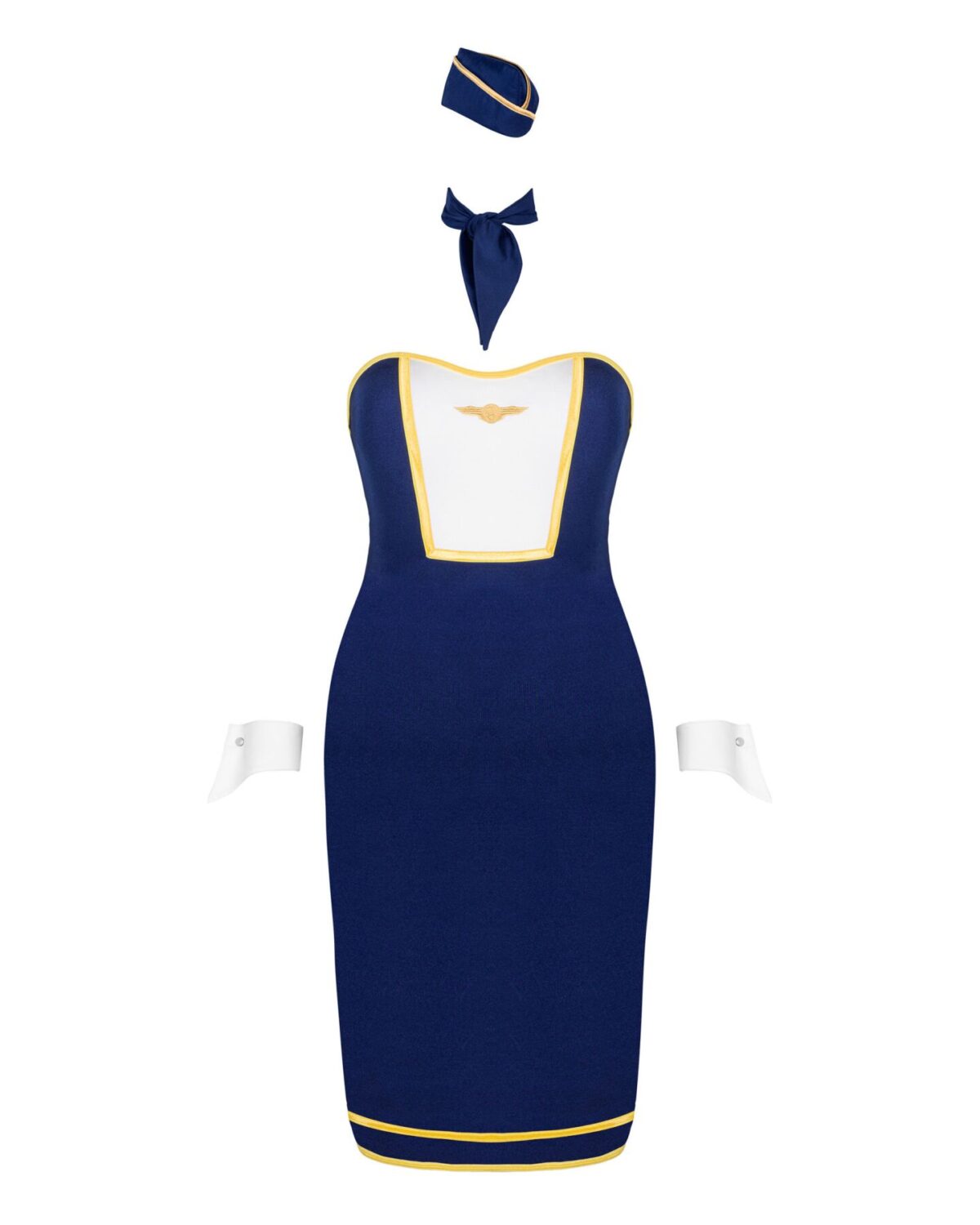 Еротичний костюм стюардеси Obsessive Stewardess uniform XS/S, blue, сукня, пілотка, шарф, манжети - Зображення 3