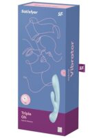 Двосторонній вібратор-кролик Satisfyer Triple Oh Light Blue, 3 мотори, руків’я-масажер - Зображення 4