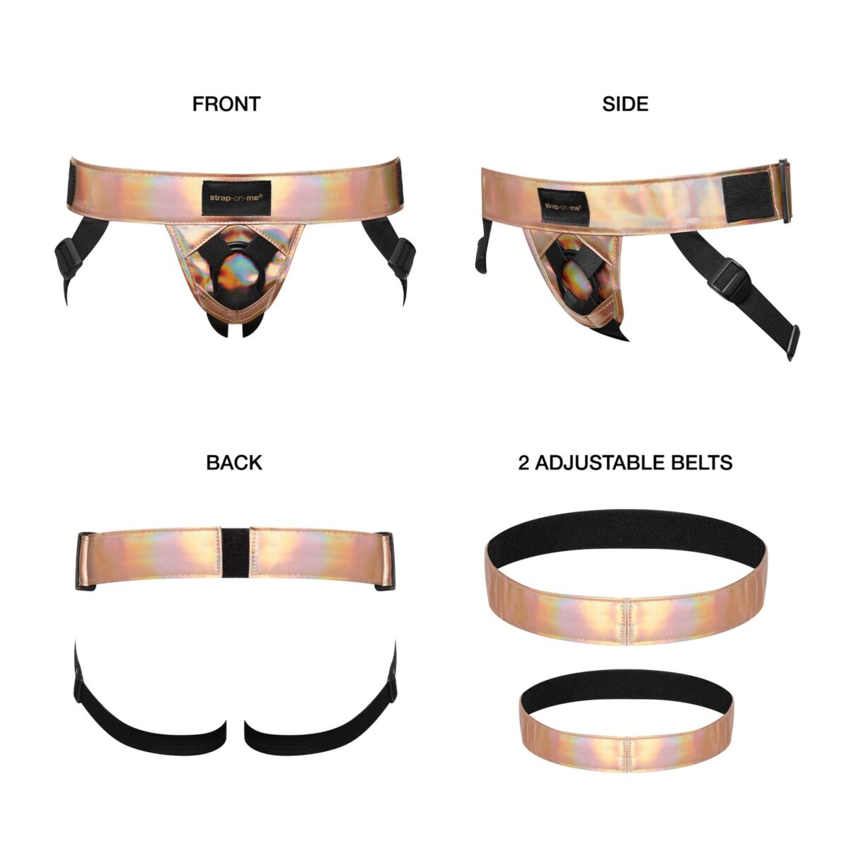 Труси для страпона Strap-On-Me Leatherette Harness Curious  Holographic Rose Gold - Зображення 2