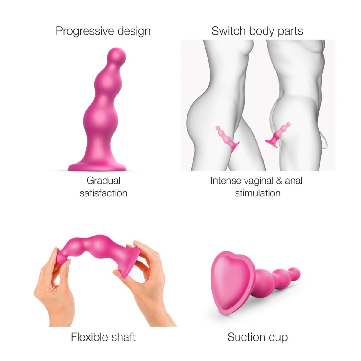 Насадка для страпона Strap-On-Me Dildo Plug Beads Framboise Metallic M - Зображення 2