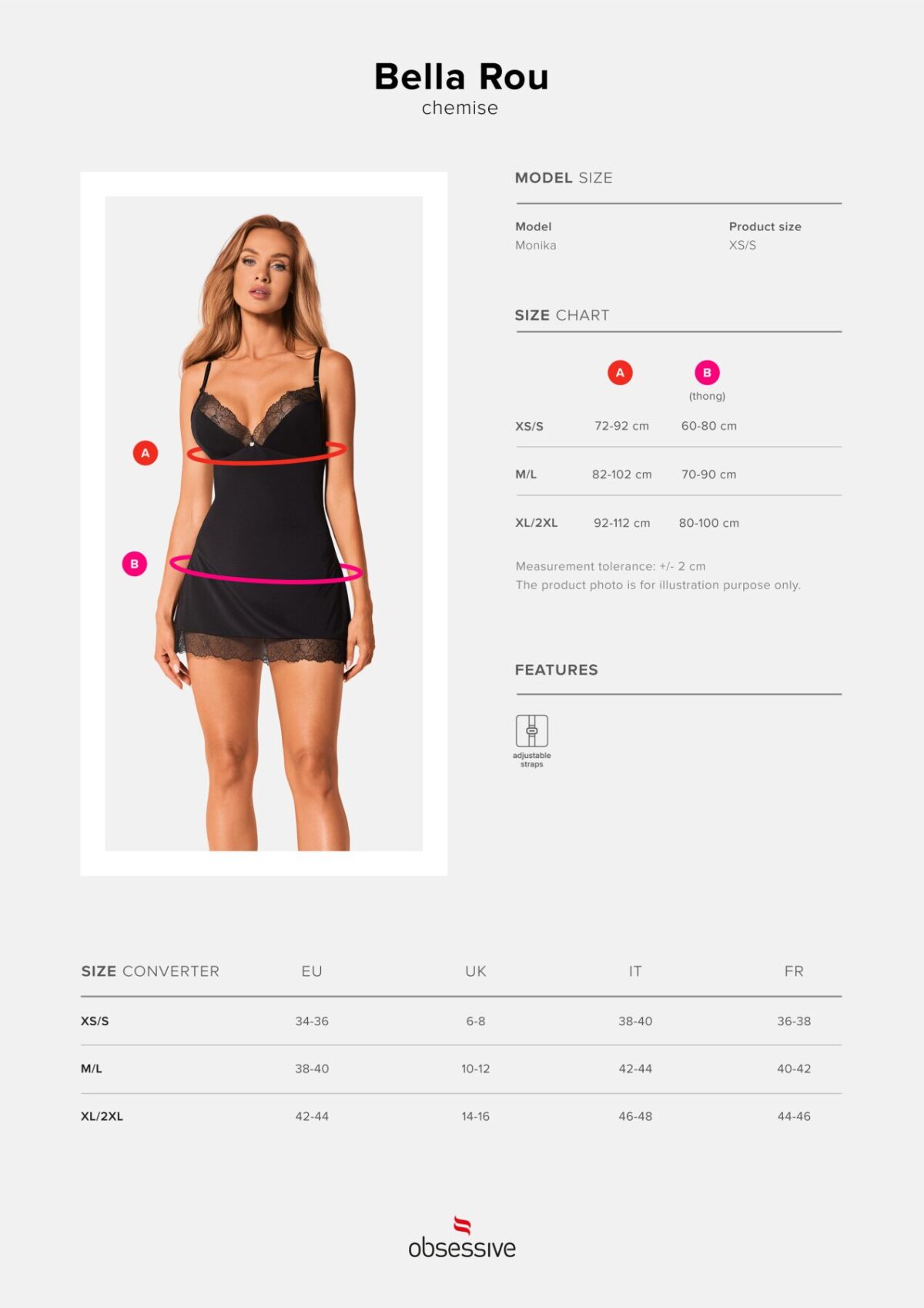 Сорочка та трусики Obsessive Bella Rou chemise & thong XS/S - Зображення 5