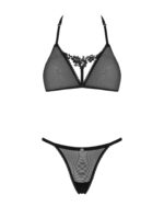 Напівпрозорий комплект Obsessive Celia Noir 2-pcs set XL/2XL, бюстгальтер, стрінги - Зображення 3