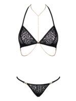 Комплект із ланцюжками Obsessive Pantheria 2-pcs set black L/XL, бюстгальтер, трусики - Зображення 3