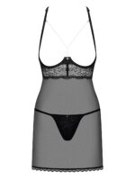 Прозора сорочка з відкритими грудьми Obsessive Pearlove chemise & thong black S/M, трусики - Зображення 3