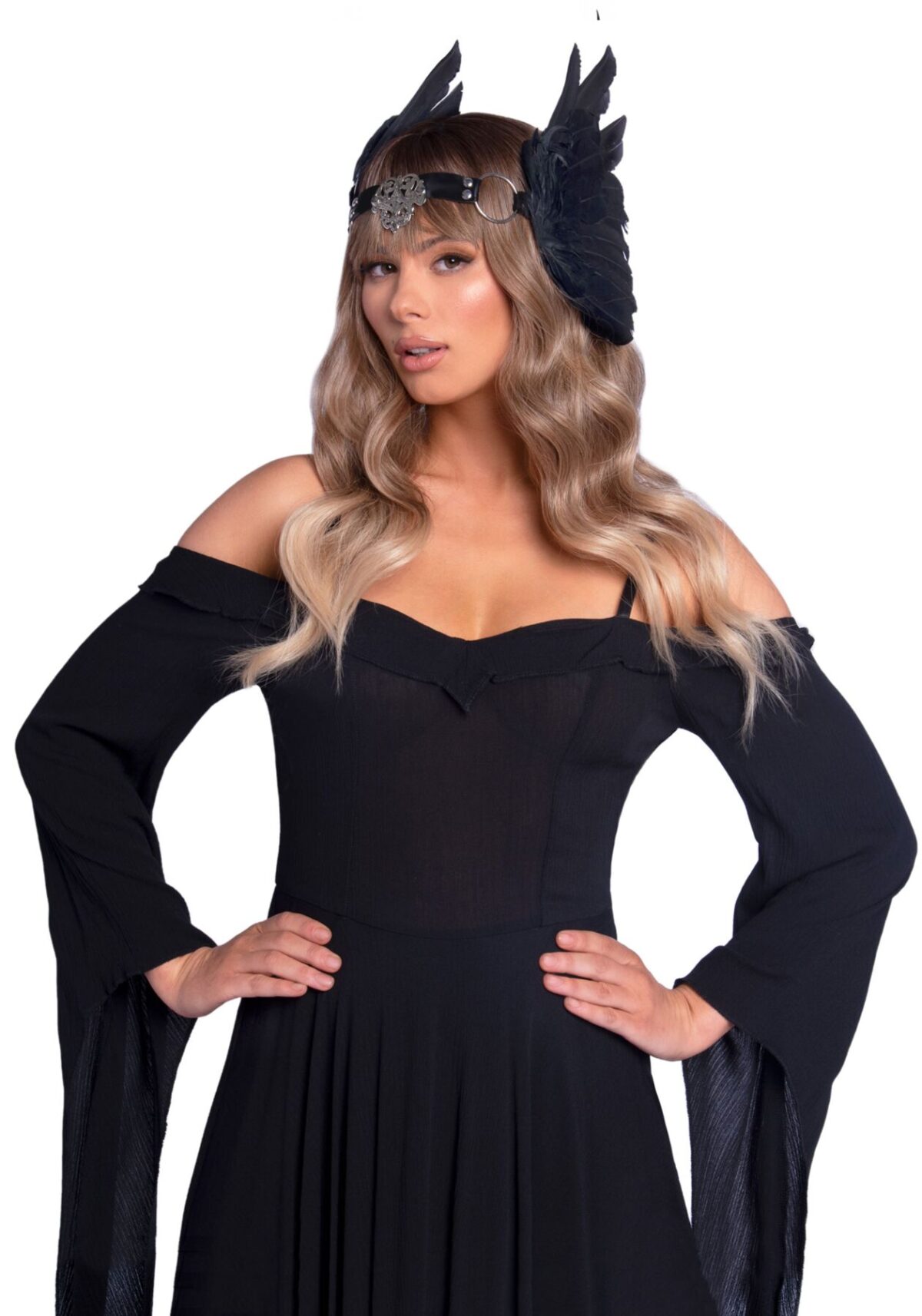 Пов’язка на голову з крилами Leg Avenue Feather headband Black, пір’я та натуральна шкіра - Зображення 4