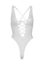 Мереживне боді Leg Avenue Floral lace thong teddy White, шнурівка на грудях, one size - Зображення 8