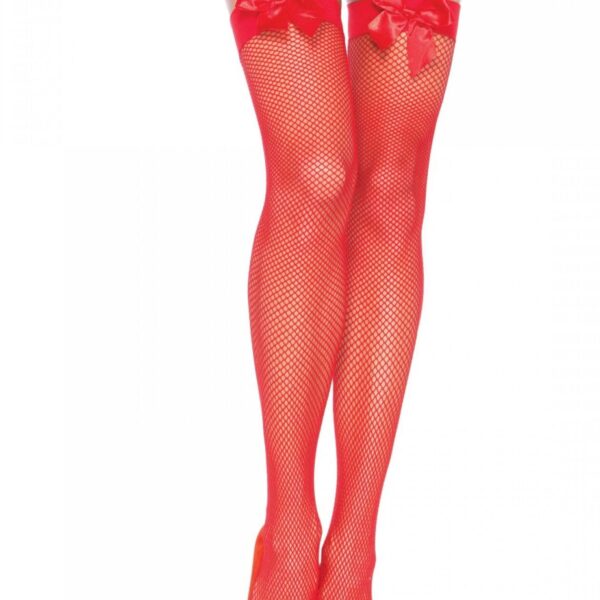 Панчохи-сітка з атласним бантиком Leg Avenue Fishnet Thigh Highs With Bow One size, Red