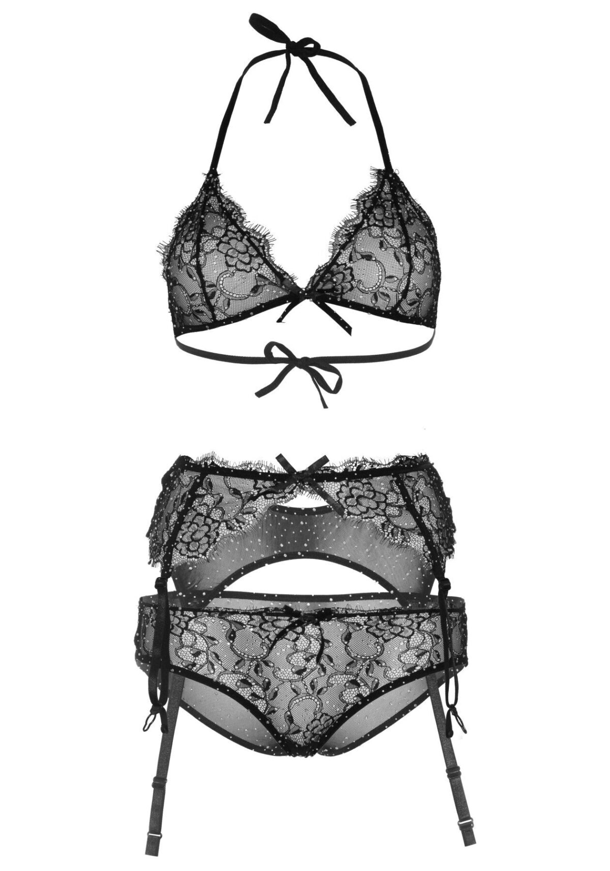 Мереживний комплект зі стразами Leg Avenue Bright Lights Rhinestone S (трусики, бра, пояс для панчіх - Зображення 5