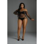 Сітчасте боді зі стразами Moonlight Plus Model 09 XL-XXXL Black, відкриті плечі - Зображення 3