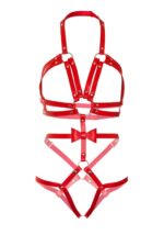 Портупея-тедді з ременів Leg Avenue Studded O-ring harness teddy S Red, екошкіра - Зображення 5