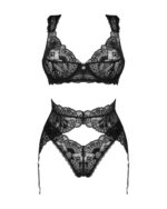 Комплект білизни Obsessive Donna Dream 3-pcs set XL/2XL Black, бюстгальтер, стрінги, пояс для панчіх - Зображення 3