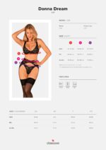 Комплект білизни Obsessive Donna Dream 3-pcs set XL/2XL Black, бюстгальтер, стрінги, пояс для панчіх - Зображення 5
