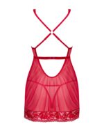 Прозора сорочка бебі-дол Obsessive Lacelove babydoll & thong M/L Red, мереживо, стрінги - Зображення 4
