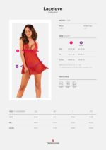Прозора сорочка бебі-дол Obsessive Lacelove babydoll & thong M/L Red, мереживо, стрінги - Зображення 5