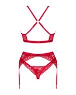 Комплект білизни Obsessive Lacelove cupless 3-pcs set XL/2XL Red, бюстгальтер, стрінги, пояс для пан - Зображення 4