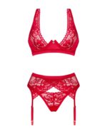 Комплект білизни Obsessive Lacelove cupless 3-pcs set XL/2XL Red, бюстгальтер, стрінги, пояс для пан - Зображення 3