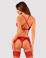 Комплект білизни Obsessive Lacelove cupless 3-pcs set XL/2XL Red, бюстгальтер, стрінги, пояс для пан - Зображення 2