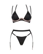 Комплект білизни Obsessive Selinne 3-pcs set M/L Black, бюстгальтер, стрінги пояс для панчіх - Зображення 3