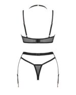 Комплект білизни Obsessive Selinne 3-pcs set XL/2XL Black, бюстгальтер, стрінги пояс для панчіх - Зображення 4