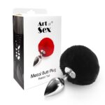 Металевий анальний затор М Art of Sex - Metal Butt plug Rabbit Tail, Чорний - Зображення 3
